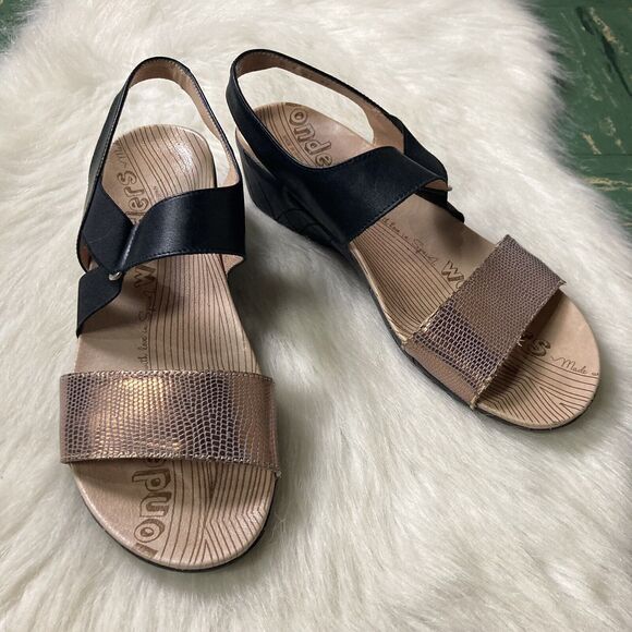 WONDERS Spain Leather Slingback Ankle Strap Snake Slide Sandal 39 EU US 8 Shoe - Picture 1 of 8